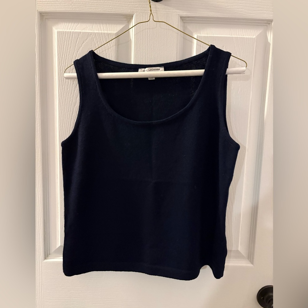St. John Navy Knit Scoop Neck Tank
